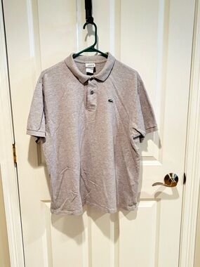 Lacoste Men's Heather Light Gray Polo with Green Crocodile Logo